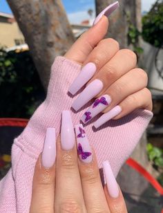 Purple Acrylic Nails, Lilac Nails, Romantic Room, Baddie Nails, Easy Nails, Purple Nail, French Tip Acrylic Nails, Her Nails