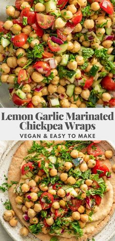 the ingredients for lemon garlic marinated chickpea wraps are arranged on top of each other