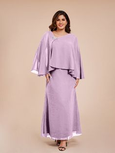 Wisteria Purple Chiffon Dress For Wedding, Purple Chiffon Wedding Dress, Elegant Floor-length Chiffon Dress For Mother Of The Bride, Elegant Purple Chiffon Evening Dress, Elegant Chiffon Dress For Mother Of The Bride, Elegant Purple Mother Of The Bride Dress, Elegant Chiffon Evening Dress For Mother Of The Bride, Elegant Lavender Chiffon Dress, Elegant Flowy Lavender Dress