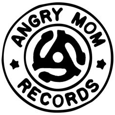 an angry mom records logo in black and white