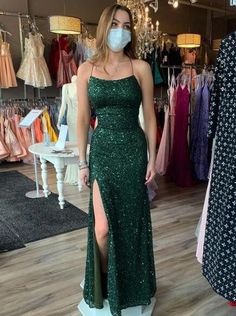 Emerald Green Prom Dress, Simple Spaghetti, Jr Prom, Graduation Gown, Green Prom, Custom Prom Dress, Green Mermaid, Mermaid Sequin, Sequin Party