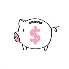 a drawing of a piggy bank with a dollar sign on it's side