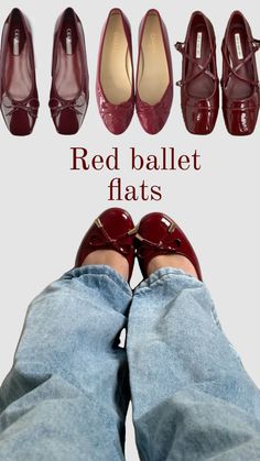 Red Ballet Flats Outfit, Red Flats Outfit, Ballet Flats Outfit, Red Ballet Flats, Pretty Shoes Sneakers, Flats Outfit, Cottagecore Style, Red Flats, Shoe Inspo