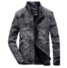 Streetwear Vintage Retro Mandarin Collar Zipper Pocket Slim Fit Washed Denim Jacket Casual Denim Jacket, Moda Denim, Fitted Denim Jacket, Denim Jacket Fashion, Fashion Stand, Jean Jacket Men, Denim Shirt Men, Hipster Man, Blazer Jeans