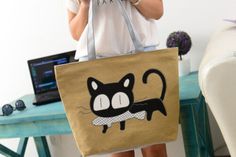 Shoulder Bags Pattern, Cats Tote Bag, Pocket Handbag, Yellow Handbag, Cat Tote, Cat Bag, Canvas Messenger Bag, Canvas Handbags, How To Make Handbags