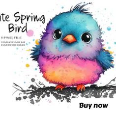 a watercolor bird sitting on top of a tree branch with the words, cute spring bird