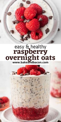 raspberry overnight oats with chocolate chips on top