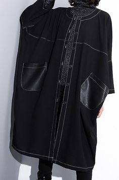 Luxury-black-maxi-coat-plus-size-o-neck-baggy-boutique-pockets-coats Edgy Plus Size Fashion, Avangard Fashion, Dress Coat Outfit, Womens Dress Coats, Plus Size Tips, Coat Plus Size, Clothing Sites, Maxi Coat, Coat Pocket