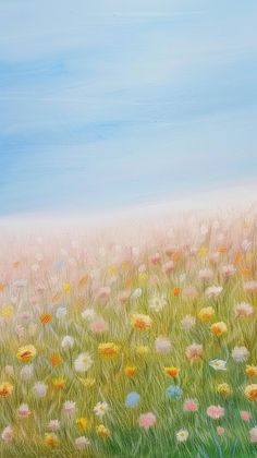 an oil painting of a field full of flowers