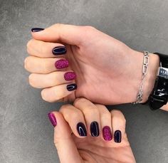 Black Pink Nails Ideas, Nail Black And Purple, Black And Purple Nail Ideas, Black And Pink Nails Ideas, Purple Pink Nails, New Years Nail, Unghie Sfumate, Hello Nails, Punk Nails