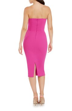 A quietly stunning dress gets straight to the point with a fitted silhouette and a deeply dipped neckline. 38" front length; 36" back length (size Medium) Strapless Plunge neck with illusion lace panel Partially Lined 96% polyester, 4% spandex Hand wash, dry flat Imported Pink Fitted Bodycon Dress With Sweetheart Neckline, Pink Stretch Bodycon Dress With Straight Neckline, Pink Dress With Straight Neckline For Gala, Pink Fitted Bodice Midi Dress For Night Out, Elegant Pink Strapless Bodycon Dress, Pink Midi Dress With Fitted Bodice For Night Out, Pink Bodycon Dress With Sweetheart Neckline For Cocktail, Pink Fitted Midi Dress With Straight Neckline, Pink Bodycon Cocktail Dress With Fitted Bodice