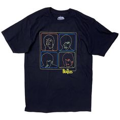 * The Beatles Men's Tee * New Without Tag * Front Graphic Print * Inner Print Label Tag * Short Sleeve * Crew Neck * Standard Fit - True To Size * 100% Cotton * Officially Licensed The Beatles Apparel * Imported * Sku Neon Outline Black Graphic Tee With Band Logo, Retro Black Top With Band Logo, Beatles Graphic, Beatles Shirt, Shirt Painting, Beatles Tshirt, T Shirt Painting, White Graphic Tee, Black Y2k