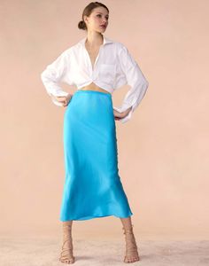 Cynthia Rowley Sienna Silk Skirt | Garmentory Silk Skirt With Bias Cut And Relaxed Fit, Chic Blue Satin Bottoms, Silk Bias Cut Midi Skirt, Chic Satin Tiered Skirt, Blue Fitted Satin Bottoms, Fitted Blue Satin Bottoms, Relaxed Silk Midi Skirt, Silk Midi Skirt With Bias Cut, Summer Satin Tiered Skirt