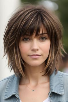 Short Layered Haircut With Bangs, Shag Lob, Short Haircuts With Layers, Shag Haircuts For Fine Hair, Short Shag Cut, A Shag Haircut, Shaggy Hairstyles, Textured Bangs, Bob Haircut Curly