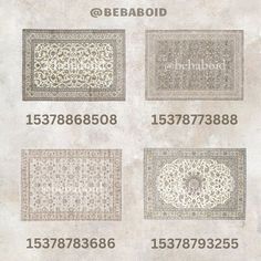 the number of rugs in different sizes and colors are shown on this page,