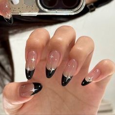 Black French Nails, Hoco Nails, Chic Nail Designs, Long Nail Designs, Black French, Nails Black, Nails Summer, Star Nails, Minimalist Nails