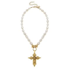 Susan Shaw, Dope Jewelry Accessories, Freshwater Pearl Necklace, 24kt Gold, Cross Jewelry, Freshwater Pearl Necklaces, Gold Cross, San Antonio Tx, Jewelry Inspo