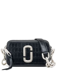 black leather silver-tone logo plaque logo-debossed strap embossed crocodile effect detachable leather and chain-link shoulder strap main compartment silver-tone hardware Chain Strap Top, Multi Colored Bag, Embossed Bag, Strap Top, Metal Logo, Leather Silver, Metallic Logo, Blue Bags, White Bag