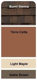 the different colors of roof shingles are shown in this color chart, including terra cota and light maple