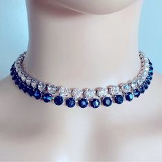 New W Tag. Never Worn. Zero Flaws. Sparkling Sapphire And Diamond Effect Double Strand. Elegant Blue Double Strand Necklace, Dazzling Blue Multi-stone Jewelry, Blue Multi-strand Gemstone Necklaces, Unique Blue Multi-strand Necklace, Luxury Blue Multi-stone Necklace, Jewelry Swarovski, Double Strand Necklace, Swarovski Jewelry, Strand Necklace