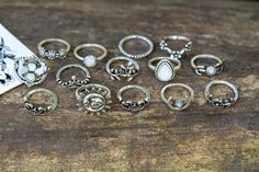 WickedAF Ring Set Soleil Ring Set Trendy Silver Rings For Summer, Vintage Summer Ring Jewelry, Adjustable Metal Ring Jewelry For Summer, Vintage Handmade Rings For Summer, Vintage Handmade Summer Rings, Trendy Nickel-free Midi Rings, Trendy Silver Rings, Galaxy Ring, Ancient Goddesses