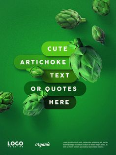 an advertisement for artichoke text or quotes on green background with hops and leaves