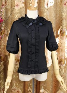 Womens White Bowknot Lace Ruffled Shirts Vintage Vampire Renaissance Gothic Medieval Shirt Halloween Costume     Color:  White,Black   Applicable People:Adult   Gender:Women   Material: This Blouses is made of  High Quality Chiffon and Lace, soft and comfortable to wear   Package Includes: One Blouses   OCCASION: Masquerade,Birthday Party,Cosplay Party,and it's a good gift for Girlfriend,Daughter       Size:(cm)   S    Bust84cm   Waist70cm&nb Gothic Tops For Fall Costume, Elegant Tops For Halloween Costume Party, Black Witchy Tops For Costume Party, Black Witchy Top For Costume Party, Gothic Style Cosplay Top For Fall, Witchy Black Top For Costume Party, Elegant Halloween Costume Party Tops, Black Short Sleeve Shirt For Costume Party, Gothic Tops For Costume Party In Fall