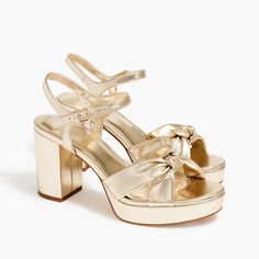 Bow platform heeled sandals Homecoming Heels, Dr Shoes, Prom Heels, Cute Heels, Bow Shoes, Gold Shoes