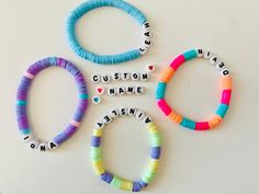 Customizable Name and Color Bracelets, perfect personalized gift. To put your desired name go to the customizable box, put your name and color order (ex. If you chose 3 colors put the pattern order you want them in like: 1,13,5. If you don't mind a random pattern, just put your name and " no preference ".) Customized Name Bracelet For Personalized Gift, Trendy Customized Bracelets For Birthday Gift, Multicolor Letter Beads Name Bracelet As Personalized Gift, Multicolor Letter Beads Name Bracelet For Personalized Gift, Personalized Custom Name Multicolor Beaded Bracelets, Trendy Customizable Name Bracelet For Mother's Day, Trendy Customizable Mother's Day Name Bracelet, Multicolor Bracelets With Custom Name For Personalized Gift, Personalized Multicolor Name Bracelet With Letter Beads