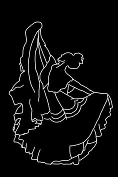 a black and white drawing of a woman dancing