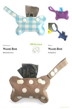 several different types of dog toys are shown in this brochure, including a bone