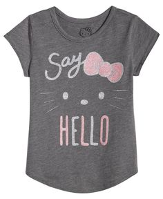 About us Contact us Payment Shipping Returns All Categories Get updates and special offers from eStore21 Join Our Newseltter Click on the Image to Enlarge Hello Kitty Little Kid Girls Say Hello T-Shirt Brand: Hello Kitty Condition: New with tags Color: Grey Material: 50% Cotton 50% Polyester Gender: Little Kid Girls Style Number: HKF003HFNW-CHH   Crew neck Glitter graphic print at front comfortable fit A cute glittered face graphic peeks out to say hello on this adorable T-shirt by Hello Kitty. Hello Kitty Shirts, Crafts Cricut, Fun Shirts, Face Graphic, Indian Gowns, Mango Kids, Toddler Girl Outfits, Dresses With Leggings