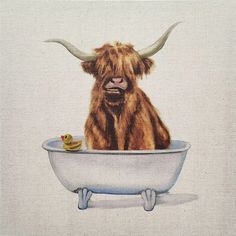 a painting of a cow in a bathtub with a rubber duck