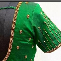 Desinger Blouse In green  Fabric - Cotton Festive Green V-neck Blouse Piece, Festive Fitted Green Blouse, Green Long Sleeve Top For Wedding, Elegant Green Top For Wedding, Festive Green V-neck Top, Fitted Green Festive Top, Festive Green Tops For Wedding, Fitted Green Top For Festive Occasions, Green V-neck Festive Blouse