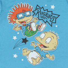 the rugrats t - shirt is blue and has two cartoon characters on it