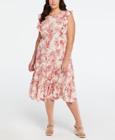 in stock Peach Ruffled Midi Dress For Garden Party, Feminine Ruffle Sleeve Midi Dress For Beach, Flowy Peach Midi Dress For Garden Party, Feminine Midi Dress With Ruffle Sleeves For Beach, Pink Ruffle Sleeve Midi Dress For Spring, Feminine Peach Midi Dress With Ruffles, Pink Midi Dress With Ruffle Sleeves For Summer, Feminine Flutter Sleeve Midi Dress For Vacation, Casual Peach Midi Dress With Short Sleeves