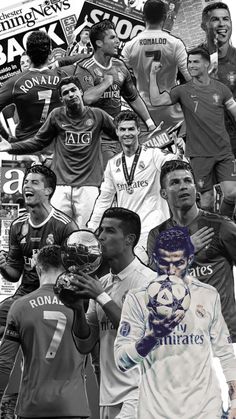 the collage shows many different soccer players, including one with his head in his hands