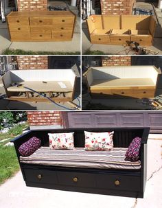 several pictures of different types of furniture outside