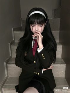 Cute Halloween Costumes Black Hair, Tomie Junji Ito Costume, Cosplay With Black Hair, Faaaariii Tomie, Tomie Halloween Costume, Halloween Black Hair Costume, Tomie Kawakami Cosplay, Tomie Cosplay Outfit, Tomie Junji Ito Outfit