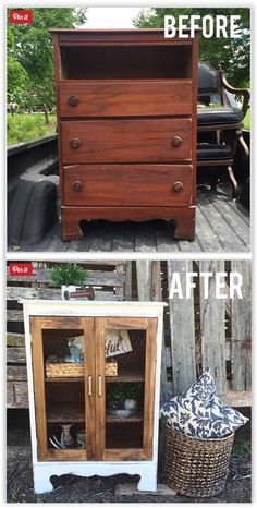 before and after photos of an old dresser