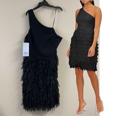 Never Worn, Nwt. Loved It, But Size Was Too Big For Me. Beautiful Dress, Great For A Special Event! Questions? Leave A Comment Below! Elegant Feather Trim Dress For Date Night, Chic One-shoulder Dress With Feather Trim, One Shoulder Dress With Feather Trim, One-shoulder Dress With Feather Trim, One-shoulder Feather Trim Dress, Summer Evening Dress With Feather Trim, Summer Evening Dresses With Feather Trim, Black Feather Trim Dress For Summer, Summer Evening Midi Dress With Feather Trim