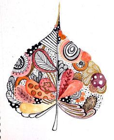 a drawing of a leaf with lots of different things on it