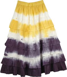 Yellow Gray White Tiered Skirt for WomenNew layered design in tie dye.  Casual, comfortable, yet designer in its own right. #tlb #TieDyeSkirt #CottonColorfulSkirt Bohemian Tie Dye Tiered Skirt, Bohemian Tiered Tie Dye Skirt, Tie Dye Tiered Skirt For Summer, Casual Long Tie-dye Skirt, Spring Tie-dye Tiered Skirt, Skirts And Tshirts, White Tiered Skirt, Crochet Bralette Top, Long Tiered Skirt