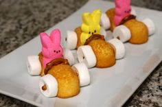 small marshmallows in the shape of bunnies with peeps on them