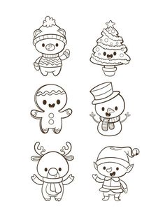 four christmas animals with hats and scarves