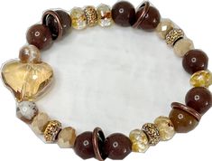 Bohemian Crystal Bracelet With Heart Beads, Brown Adjustable Heart Bracelet, Adjustable Heart Shaped Brown Bracelet, Adjustable Heart-shaped Brown Bracelet, Adjustable Brown Heart-shaped Bracelet, Bracelet Women, Jewelry Women, Bracelet For Women, Heart Bracelet