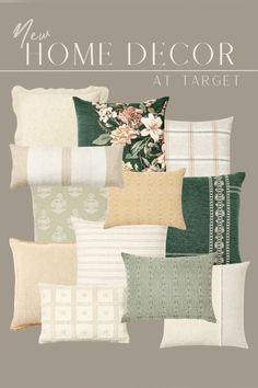 pillows with different colors and patterns on them are featured in the home decor at target catalog