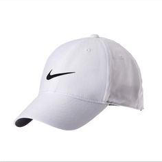 White Nike Cap Unisex - One Size Adjustable Velcro White With Black Embroidered Check White Snapback Hat For Sports In Spring, White Snapback Hat For Spring Sports, White Sporty Snapback Hat For Spring, Nike Cap With Embroidered Logo, White Snapback Baseball Cap For Golf, White Snapback Hat For Golf, White Baseball Cap For Golf, Casual White Snapback Hat For Golf, White Sports Dad Hat With Embroidered Logo