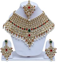 Buy Lucky Jewellery Red Green Bridal Dulhan Dulhan Wedding & Engagement Necklace Set with Mang Tikka Best for Bride Red Green in Color (1815-L1SS-KD124-RED-G-MOD) at Amazon.in Radha Jewellery, Bridal Dulhan, Engagement Necklace, Mang Tikka, Rajputi Dress, Kundan Jewellery Set, Engagement Necklaces, Lucky Jewelry, Africa Dress