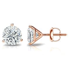 A pair of Certified Round Diamond Stud Earrings by Auriya that showcases two perfectly matched, certified, 1 1/2ct TDW brilliant round-cut diamonds in eye-catching 14-karat gold 3-prong martini settings that pull the diamond in closer to the ear while allowing for maximum light to pass through the diamonds. Available i Round Diamond Stud Earrings, Martini Set, Diamond Earrings Studs Round, Back Jewelry, Diamond Simulant, Round Stud Earrings, Diamond Stud Earrings, Diamond Stud, Diamond Drop Earrings